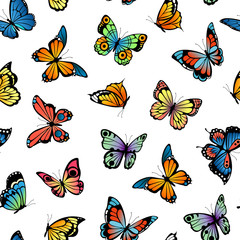 Vector decorative butterflies pattern or background illustration. Seamless butterfly background decoration