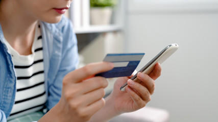 lady holding credit card doing internet payment