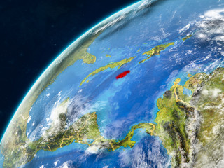 Jamaica on realistic model of planet Earth with country borders and very detailed planet surface and clouds.