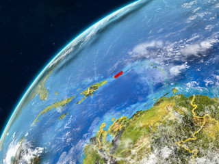 Puerto Rico on realistic model of planet Earth with country borders and very detailed planet surface and clouds.