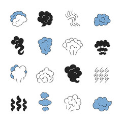 Steam line symbols. Smell of cooking food vapour smoke outline vector icon set. Smell and gas cloud, smoke and odor illustration