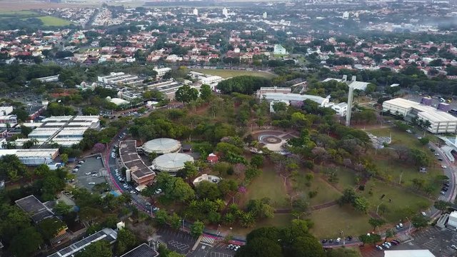 Unicamp University of Campinas area and city, Sao Paulo, Brazil. Drone shot