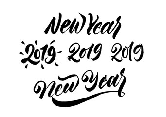New Year set. 2019 brush pen lettering.