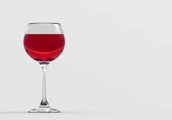 3d rendering. luxury Red wine glass with clipping path isolated on gray copy space background.