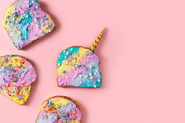 Colorful mermaid and unicorn toast with decoration - obrazy, fototapety, plakaty