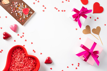 Valentines day card with red heart decoration