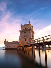 Belem tower at sunset in Lisbon, Portugal