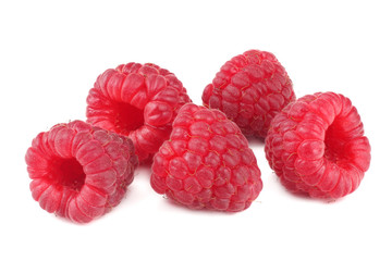 ripe raspberries isolated on white background macro