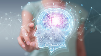 Businesswoman creating artificial intelligence 3D rendering