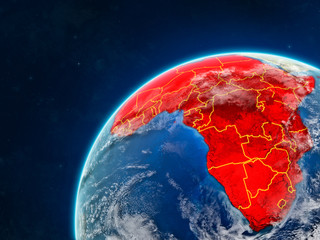 Africa on realistic model of planet Earth with country borders and very detailed planet surface and clouds.