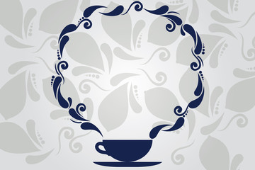 Design business concept Business ad for website promotion banners empty social media ad. Cup and Saucer with Paisley Design as Steam icon on Blank Watermarked Space
