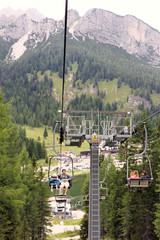 Auronzo di Cadore, Italy. August 9, 2018: Misurina Mountain Lake. mountain lift. 2