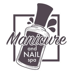 Manicure and nail spa, polish, lacquer sketch logo