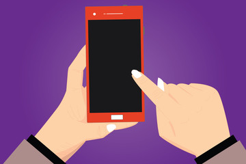 Design business concept Business ad for website promotion banners empty social media ad. Hu analysis Hands Holding Pointing Touching Smartphone Blank Color Screen