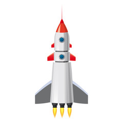 Rocket space ship, isolated vector illustration. Simple retro spaceship icon. Cartoon style, on white background, poster, baner