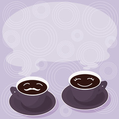 Business Empty template for Layout for invitation greeting card promotion poster voucher. Sets of Cup Saucer for His and Hers Coffee Face icon with Blank Steam