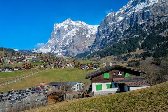 View of Grindelwald beautiful village in mountain scenery, Switzerland