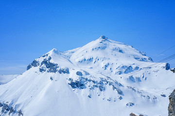 Fototapeta na wymiar Stunning view of snow moutain the Swiss Skyline from Schilthorn, Switzerland