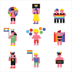 Naklejka premium cute LGBTQ festival character set. flat design style vector graphic illustration.