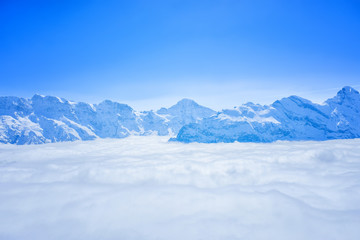 Stunning  view of snow moutain the Swiss Skyline from Schilthorn, Switzerland
