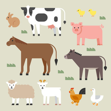 farm animals set. flat design style vector graphic illustration.