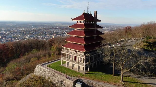 Aerial view of the Pagoda in Reading (Pennsylvania) in Autumn