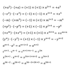 An example of an algebraic multiplication of degrees with the same base, positive and negative numbers