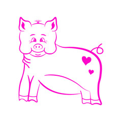 Funny pig in a pink outline. Vector.