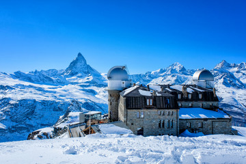 Beautiful view of  the Matterhorn Mountain in winter, Switzerland.