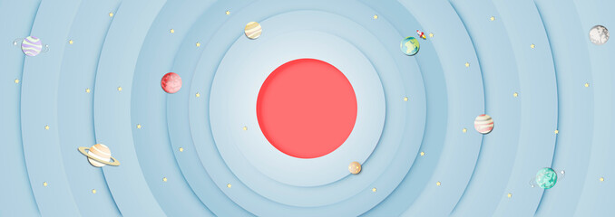 Paper art of Solar System Background and Abstract Design Vector