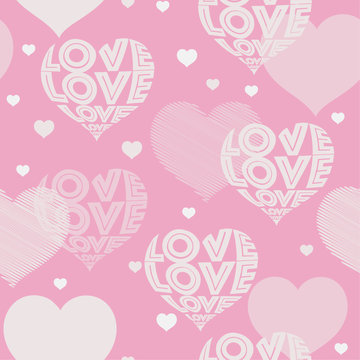 Hearts pattern in wording love. Valentines day background vector image illustration. Creative, luxury gradient style.