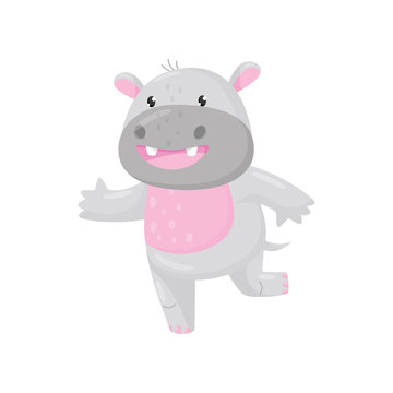 Cute smiling adorable hippo, lovely behemoth animal cartoon character vector Illustration