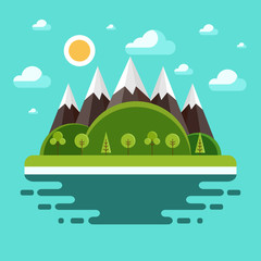 Nature landscape modern flat vector illustration. Panorama of nature.