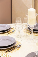 interior of the cafe in the style of Provence. table setting