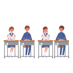  勉強する　こども　机に座る　生徒　学生　イラスト