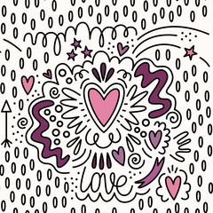 Valentine's day. Vector seamless pattern in Doodle style. Hearts