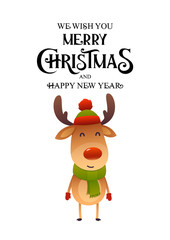 Christmas cute reindeer with red and hat nose cartoon character