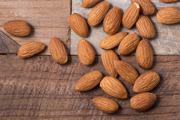 Almonds on a rustic wooden table