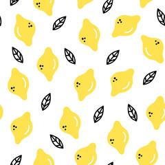 Vector fruit seamless pattern in Doodle style. Lemons, limes