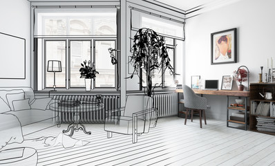 Möbliertes Wohnzimmer (Illustration)