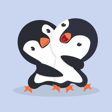 Cute Happy Penguins Couple hug