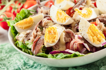 Nicoise Salad with tuna, anchovy, eggs and tomatoes