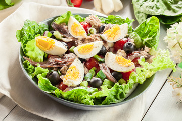 Nicoise Salad with tuna, anchovy, eggs and tomatoes
