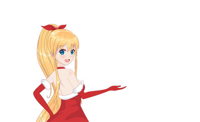 Anime manga girl dressed in Santa Claus costume