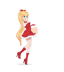 Anime manga girl dressed in Santa Claus costume