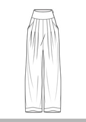 Pants fashion flat technical drawing template