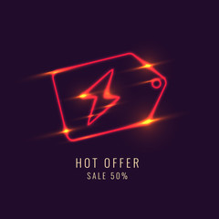 Neon shortcut icon for discounts on a dark background.