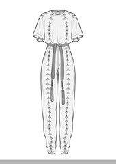 Jump suit fashion flat technical drawing template