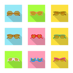 Vector illustration of glasses and sunglasses icon. Set of glasses and accessory vector icon for stock.
