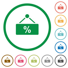 hanging discount table flat icons with outlines